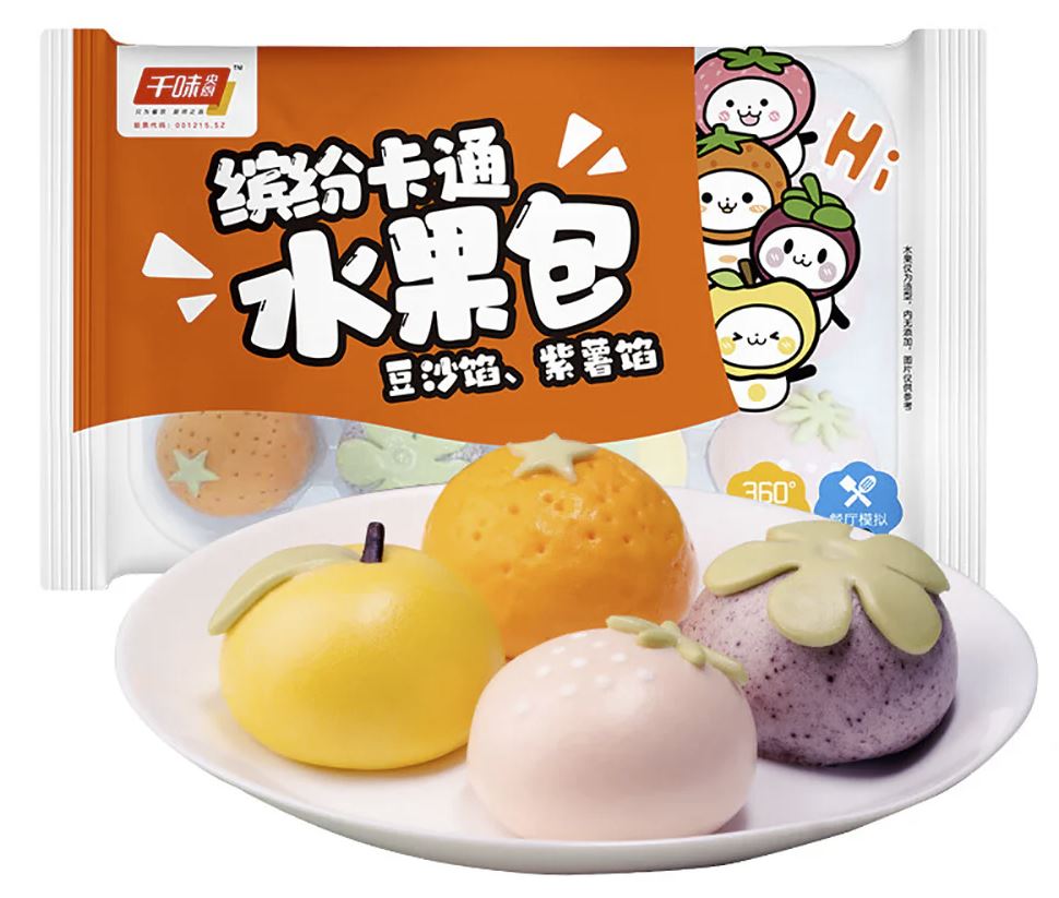 QWXC Mix Cartoon Bun (Red Bean Paste & Purple Yam) 缤纷卡通水果包 360g