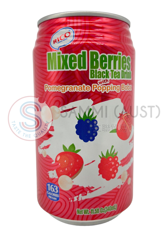 Rico Mixed Berries Black Tea Drink with Pomegranate Popping Boba 综合莓果红茶/石榴爆爆珠饮料 340ml